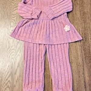 Pink Ribbed Kids Long Sleeve Shirt & Pants Set Sz 18-24 M. EUC BA